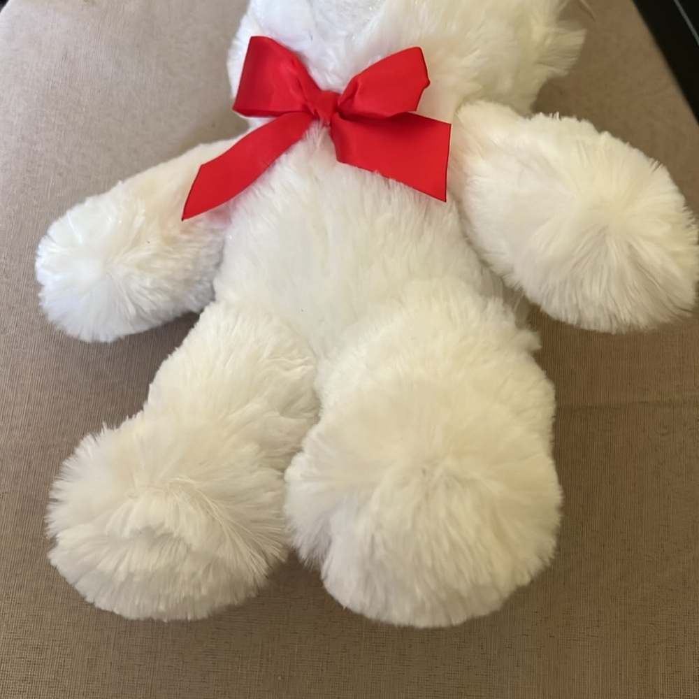 White teddy bear with red bow - Picture 4 of 6